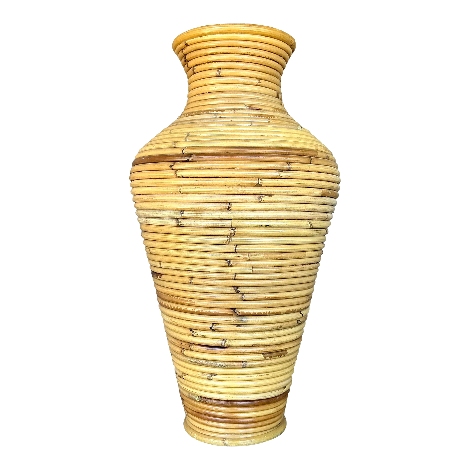 Vintage Coastal Coiled Pencil Reed Floor Vase - Detail view
