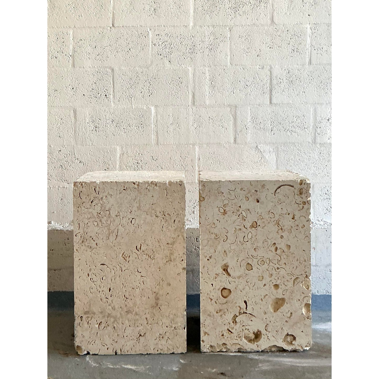 Vintage Coastal Coquina Block Dining Table Pedestal - Set of 2 - Detail view