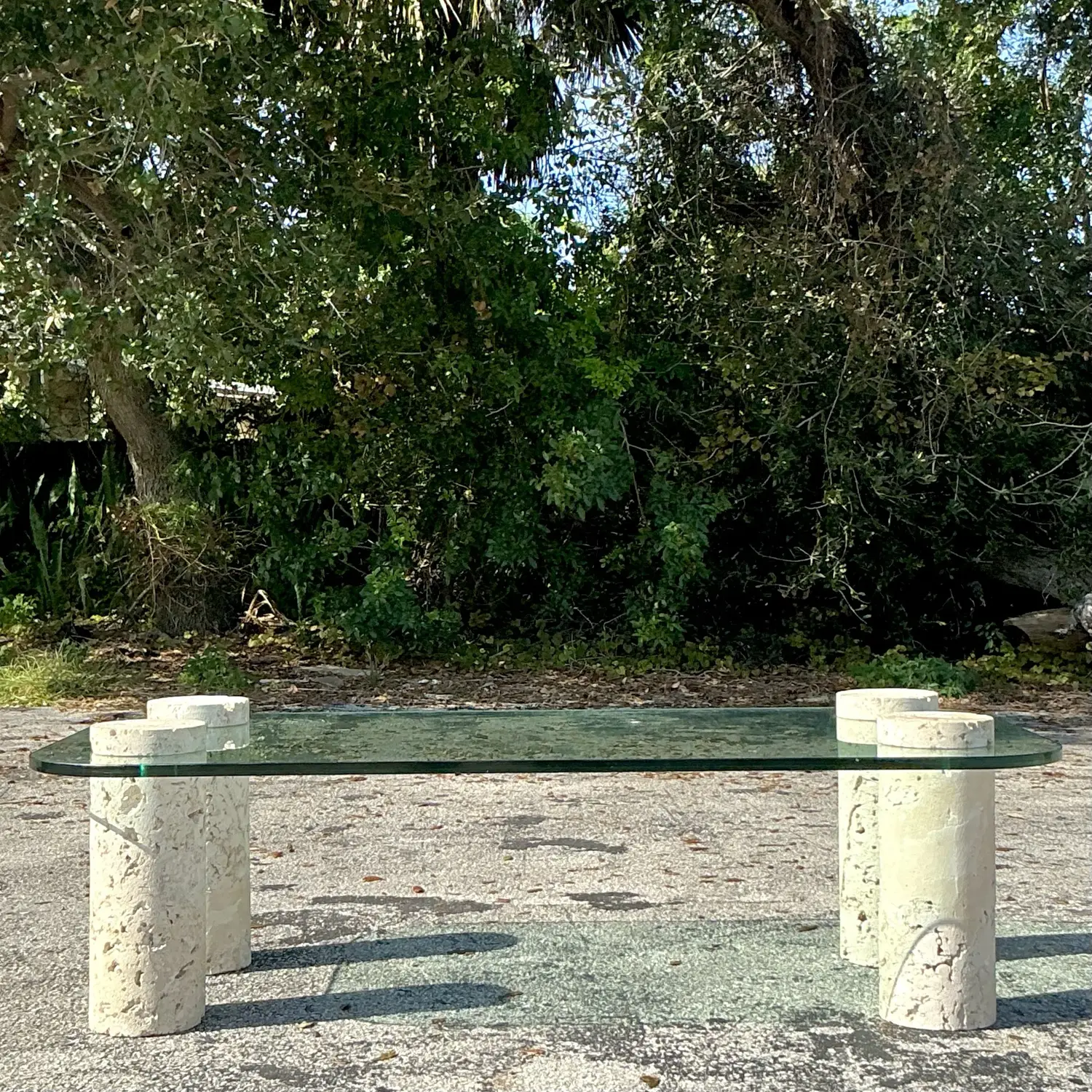 Vintage Coastal Coquina Cylinder Coffee Table - Top view