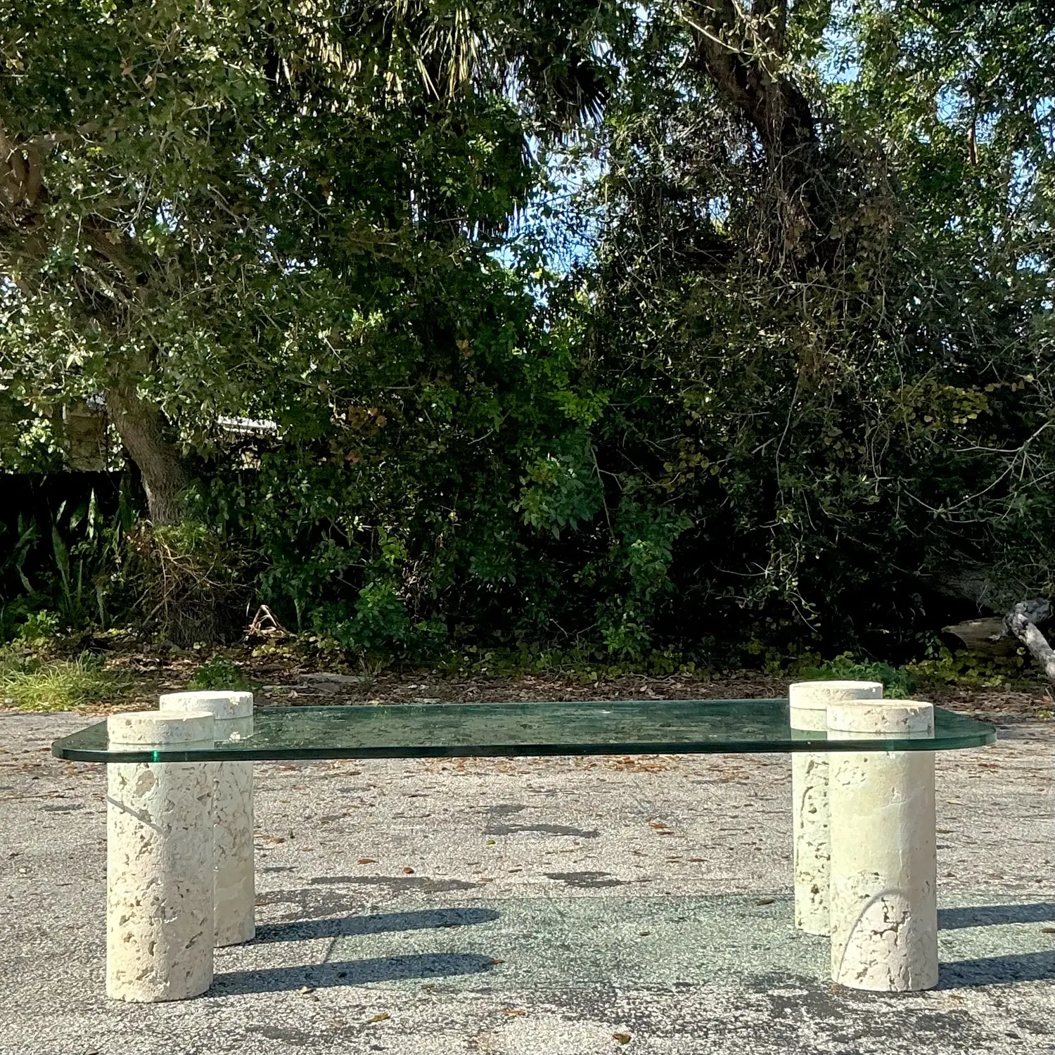Vintage Coastal Coquina Cylinder Coffee Table - Side view