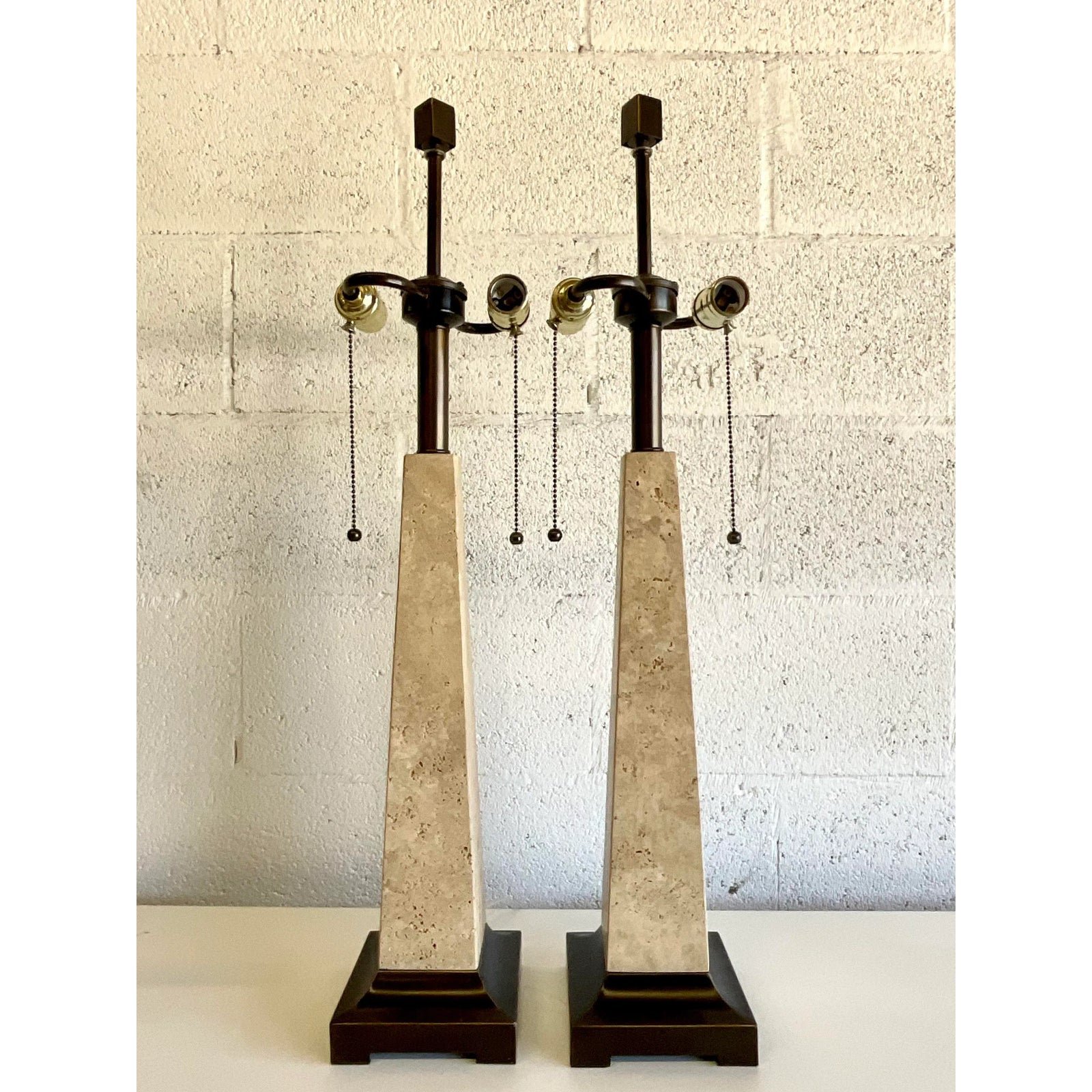 Vintage Coastal Coquina Stone Table Lamps - a Pair - Detail view