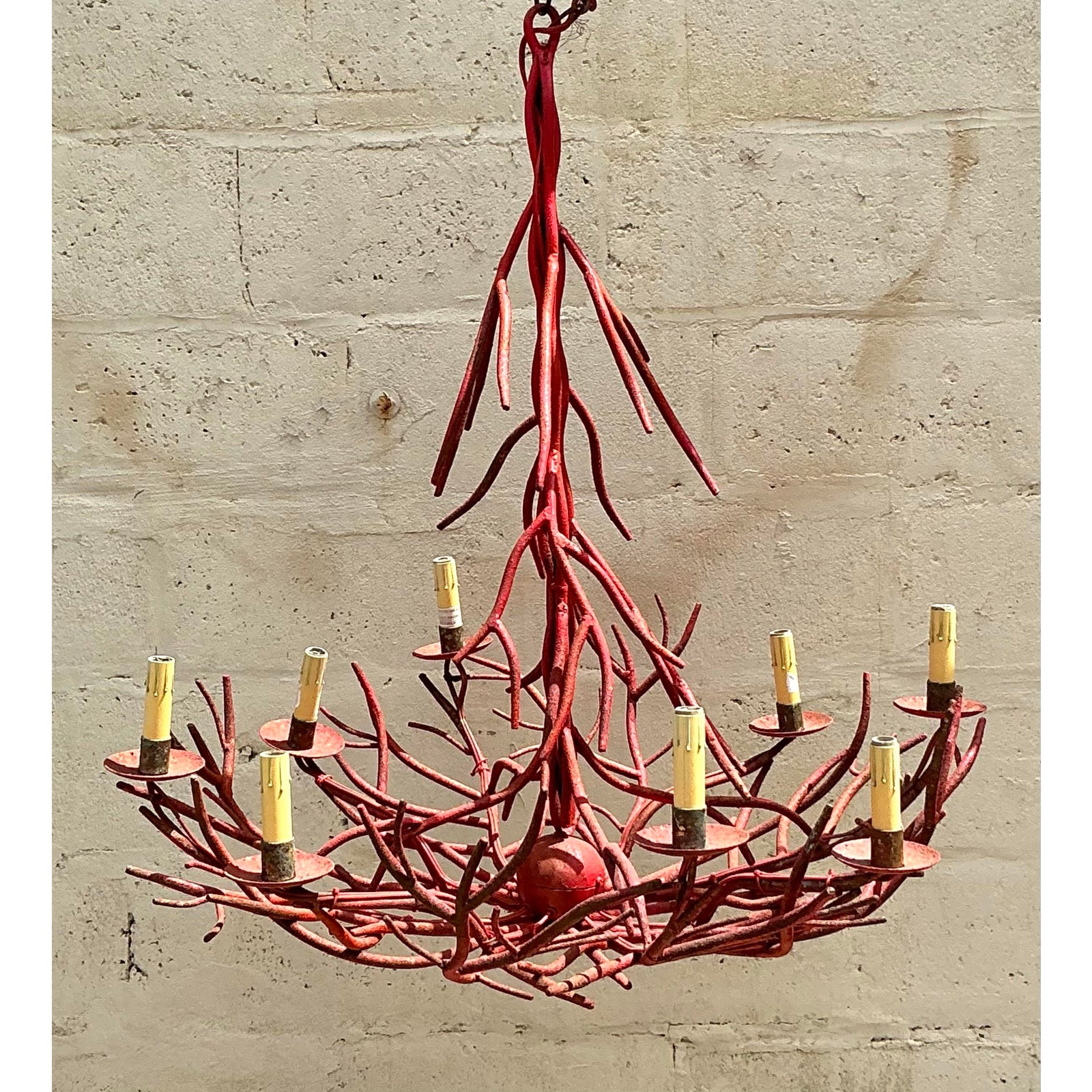 Vintage Coastal Coral Branch Chandelier - Back view