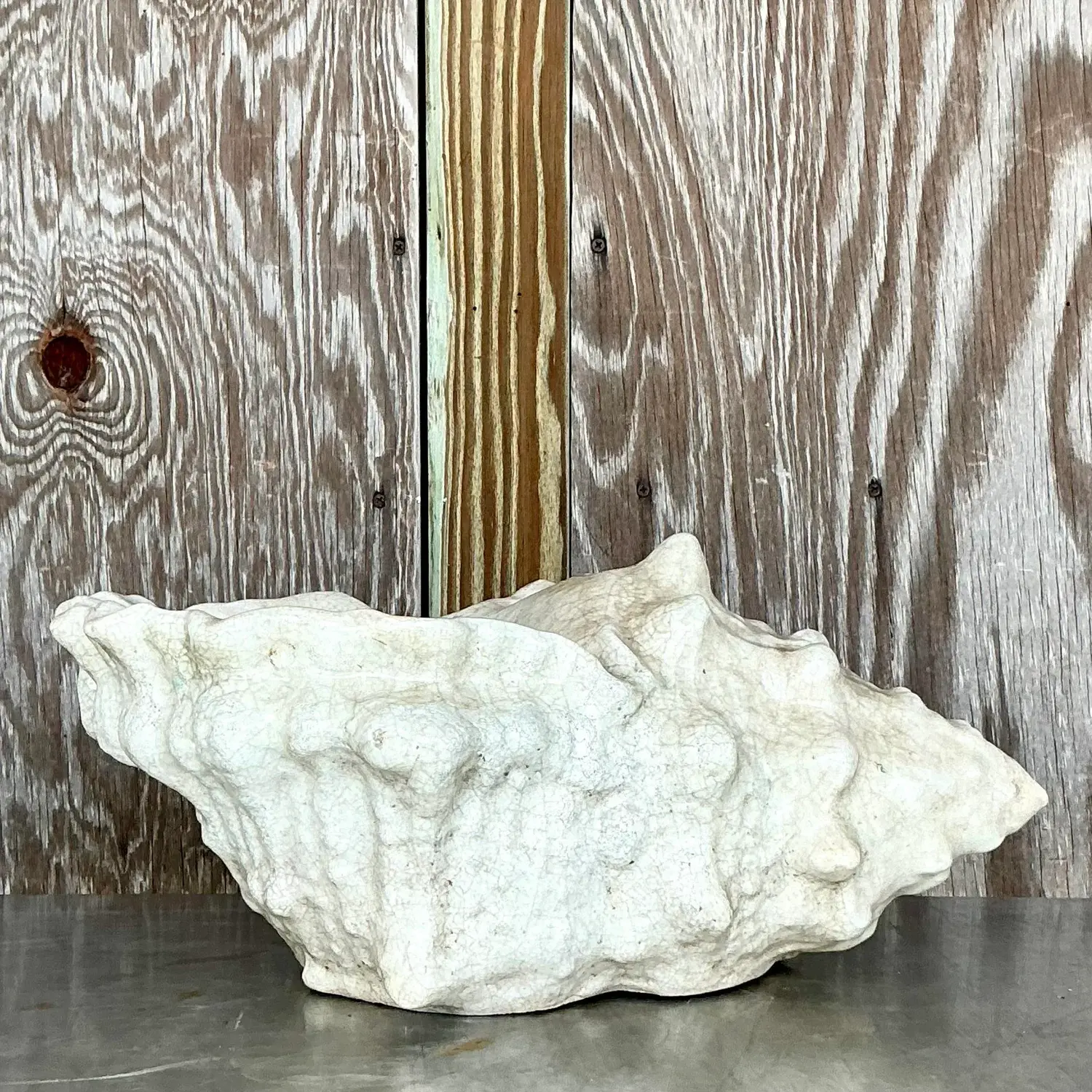 Vintage Coastal Crackle Glaze Conch Shell Planter - Side view