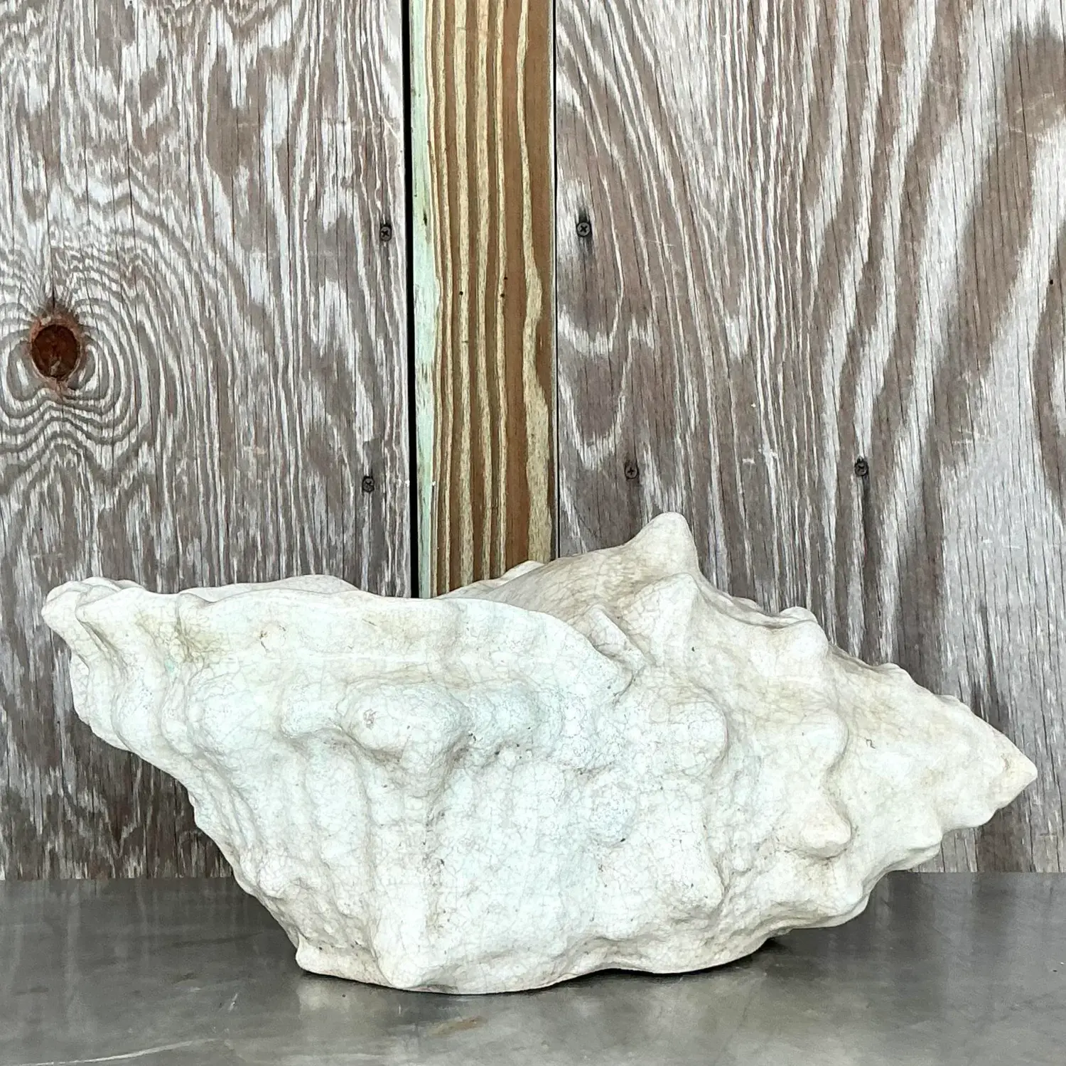 Vintage Coastal Crackle Glaze Conch Shell Planter - Detail view