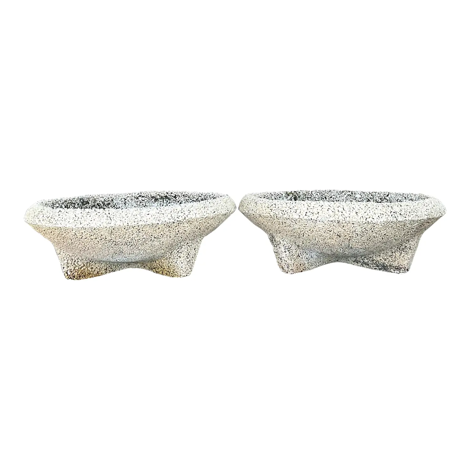 Vintage Coastal Crushed Stone Low Planters - a Pair