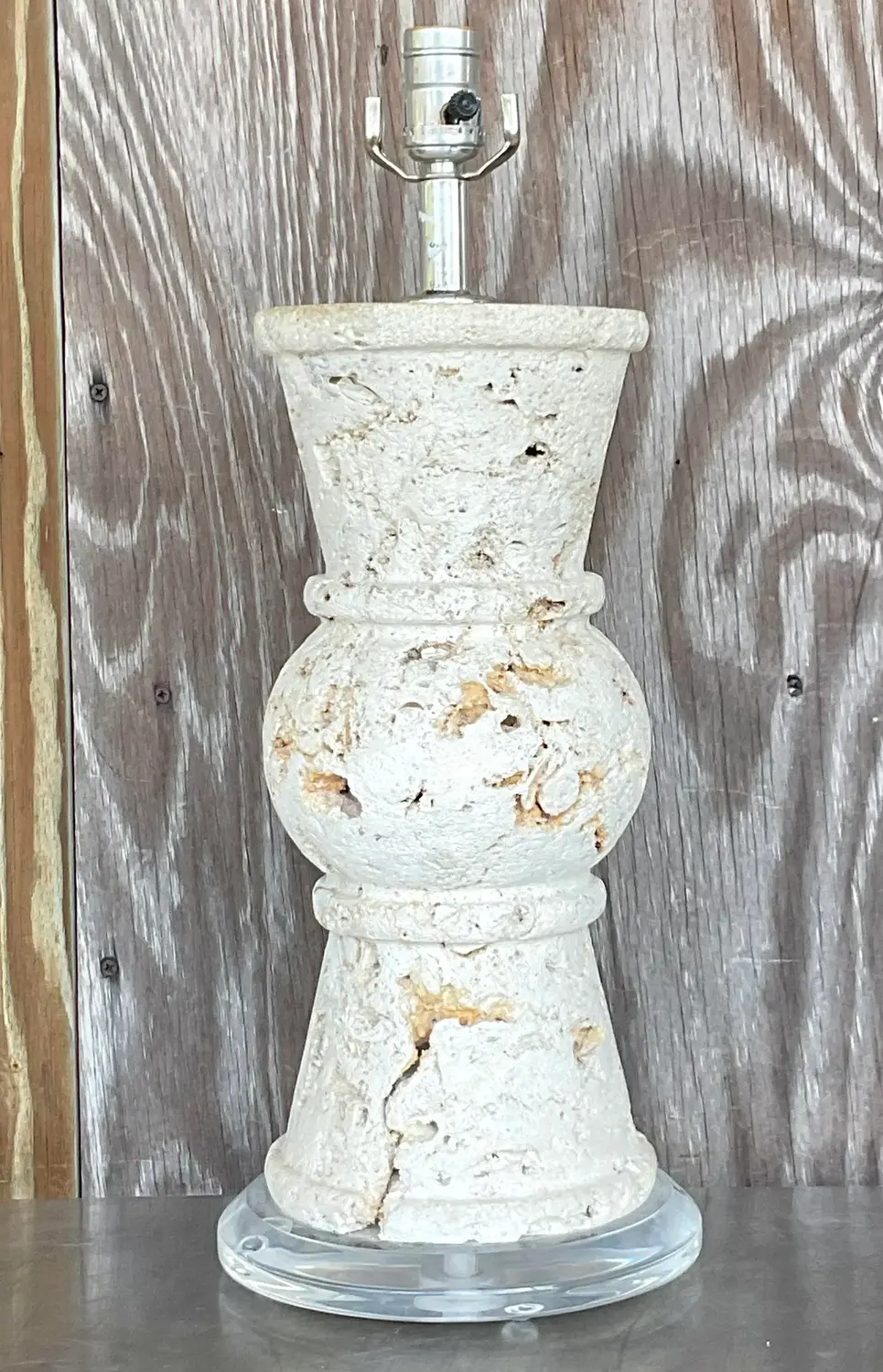 Vintage Coastal Cut Coquina Stone Table Lamp - Detail view