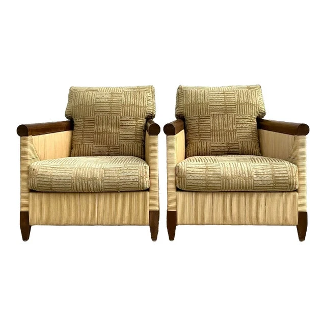 Vintage Coastal Donghia “Merbau” Woven Rattan Lounge Chairs - a Pair - Detail view