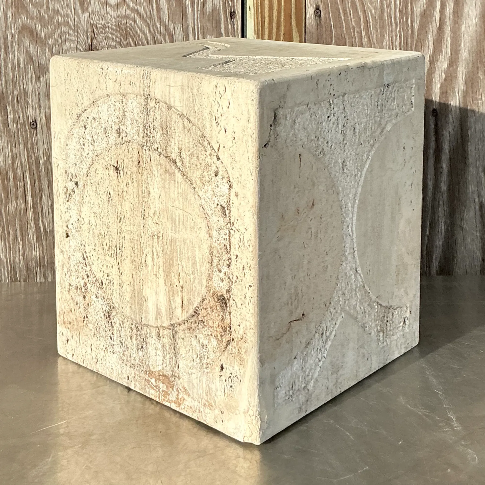 Vintage Coastal Etched Coral Block Drinks Table - Top view