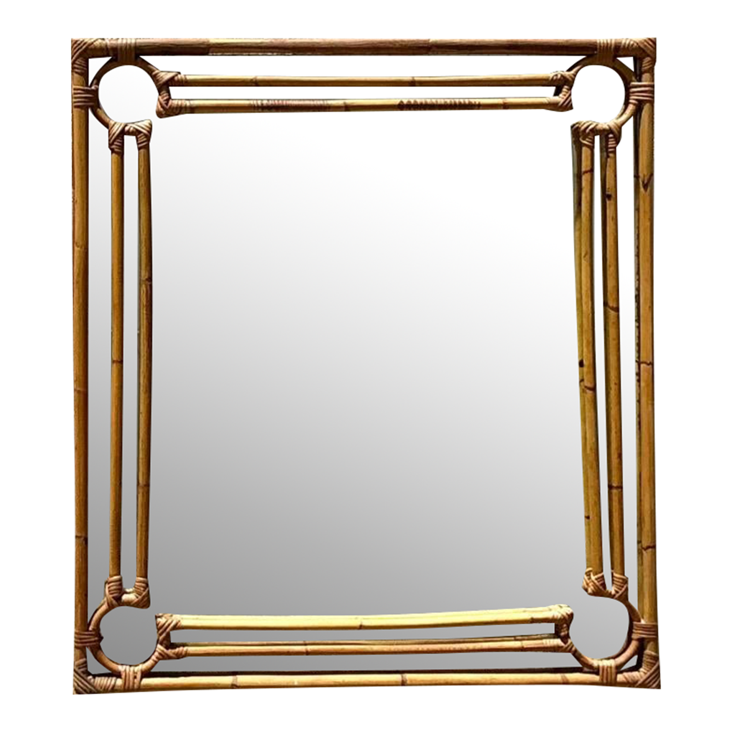 Vintage Coastal Four Corners Rattan Mirror - Detail view