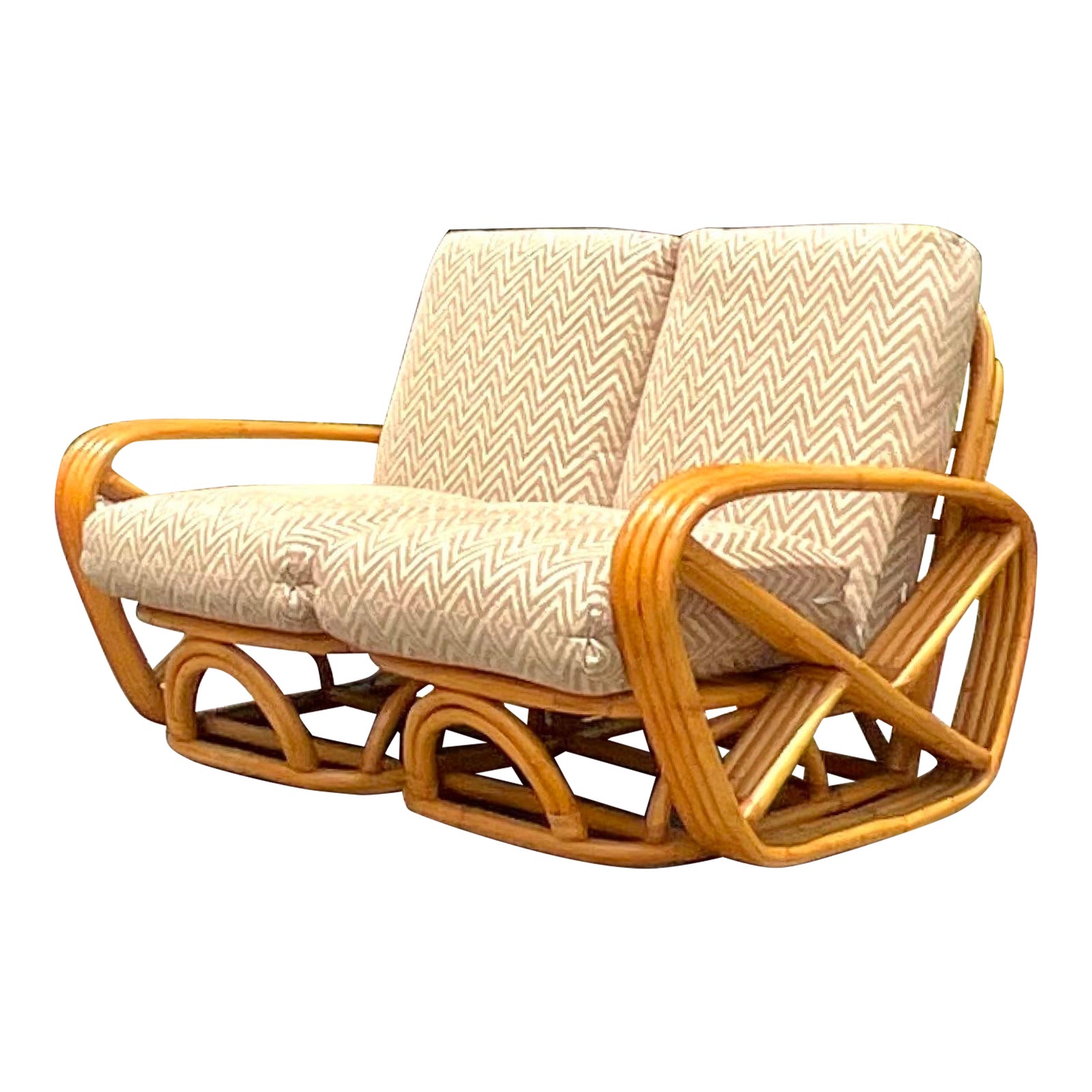 Vintage Coastal Four Strand Bent Rattan Loveseat After Frankl - Detail view