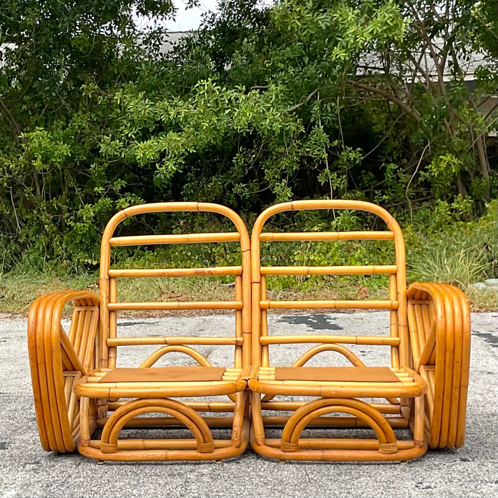 Vintage Coastal Four Strand Bent Rattan Loveseat After Frankl - Top view