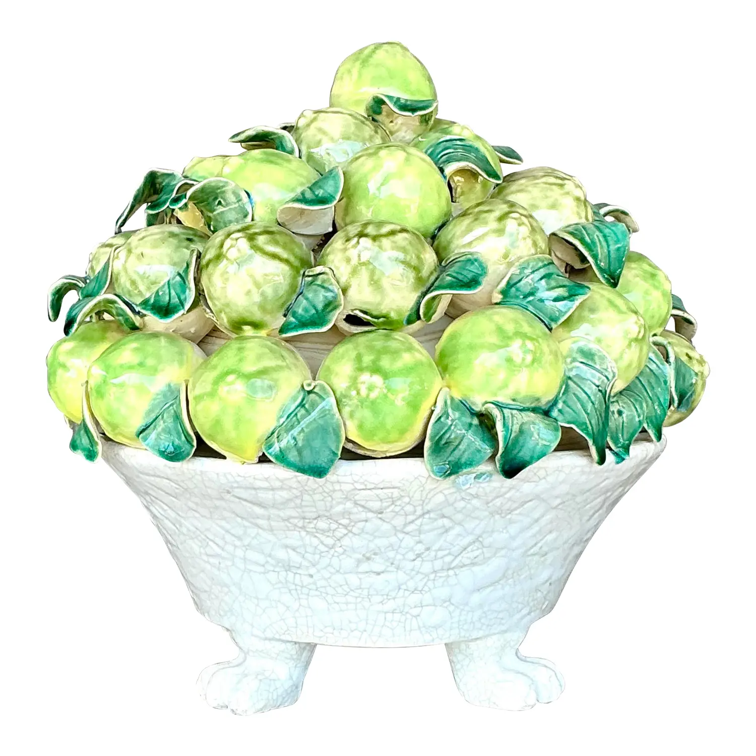 Vintage Coastal Glazed Ceramic Bowl of Limes