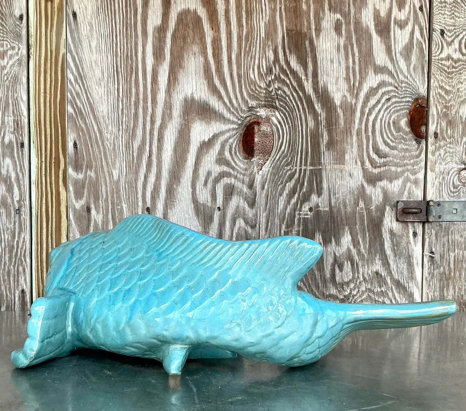 Vintage Coastal Glazed White Terracotta Fish - Top view