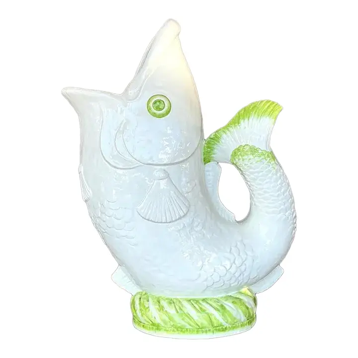 Vintage Coastal Italian Glazed Ceramic Fish Floor Vase