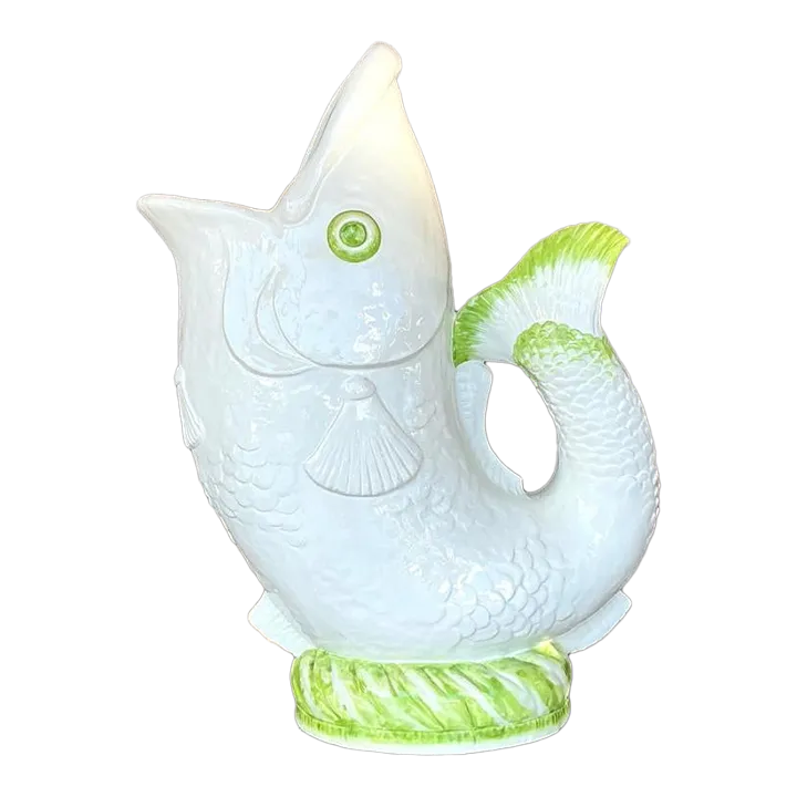 Vintage Coastal Italian Glazed Ceramic Fish Floor Vase - Detail view