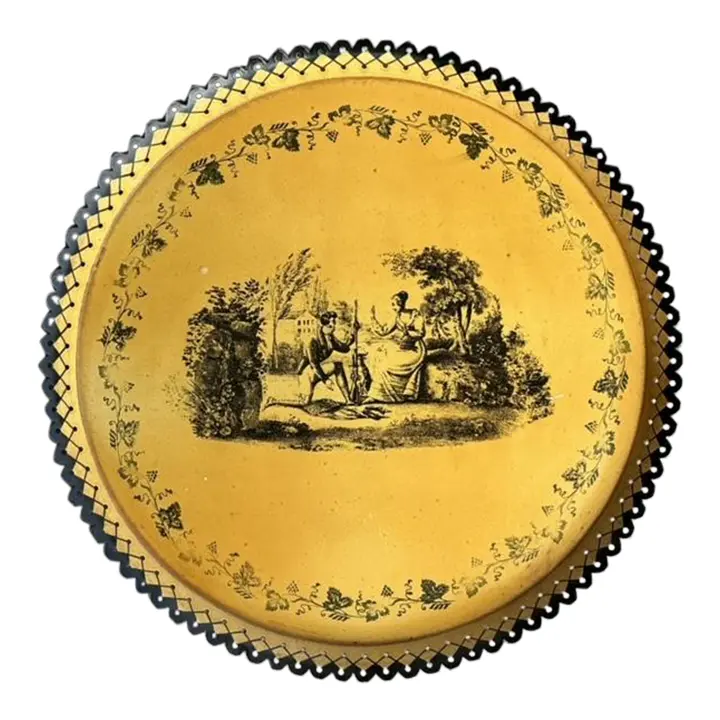 Vintage Coastal Italian Toile Painted Metal Tray