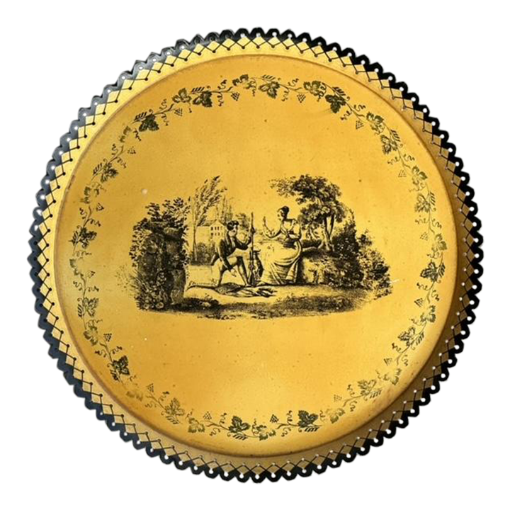 Vintage Coastal Italian Toile Painted Metal Tray - Detail view