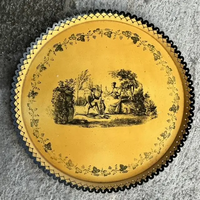 Vintage Coastal Italian Toile Painted Metal Tray - Top view