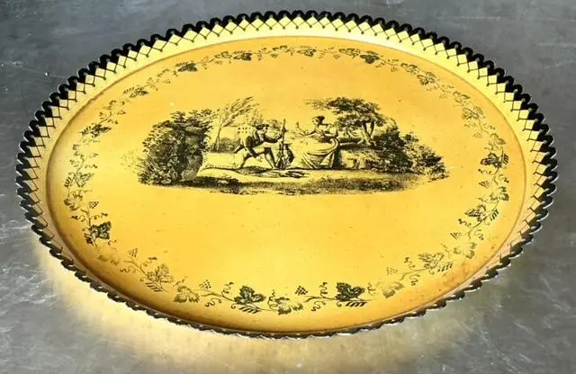 Vintage Coastal Italian Toile Painted Metal Tray - Back view