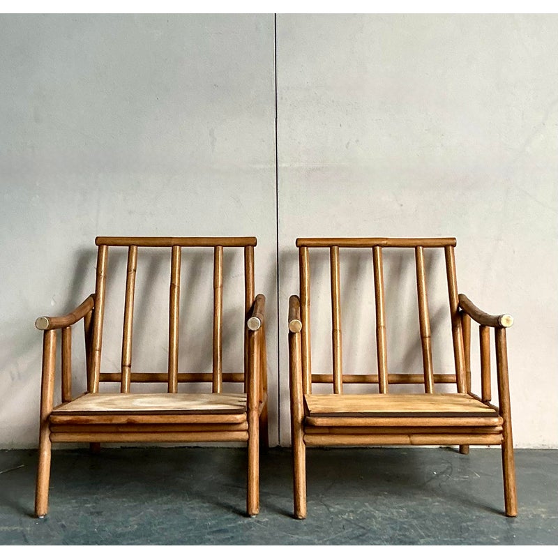 Vintage Coastal John Wisner for Ficks Reed Lounge Chairs - A Pair - Top view