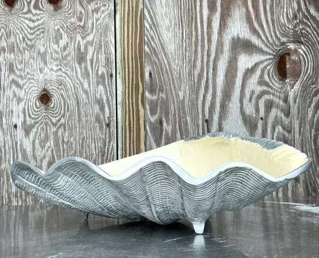 Vintage Coastal Julia Knight Enameled Cast Aluminum Giant Clam Shell - Top view