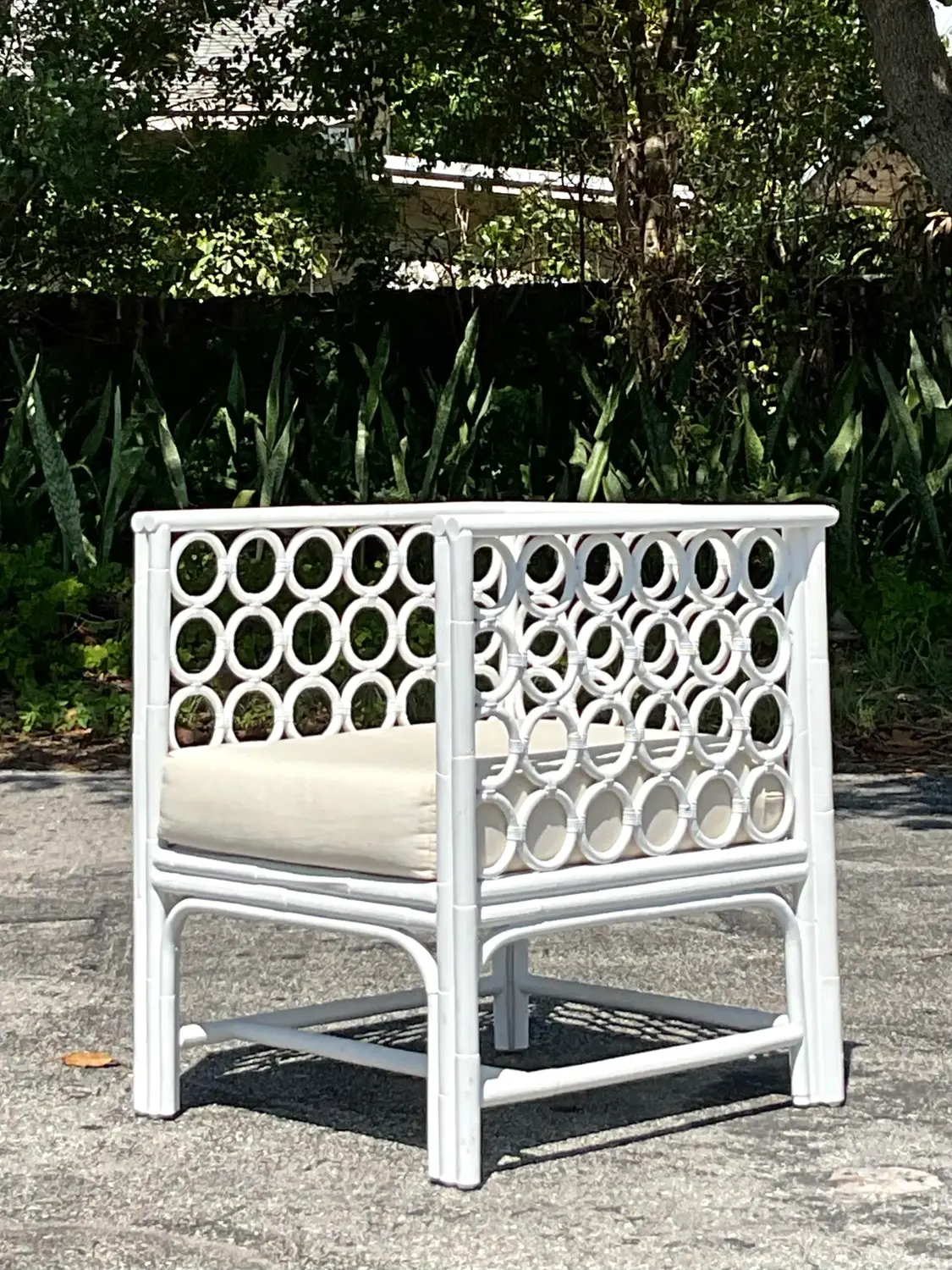Vintage Coastal Loop Rattan Lounge Chair - Side view