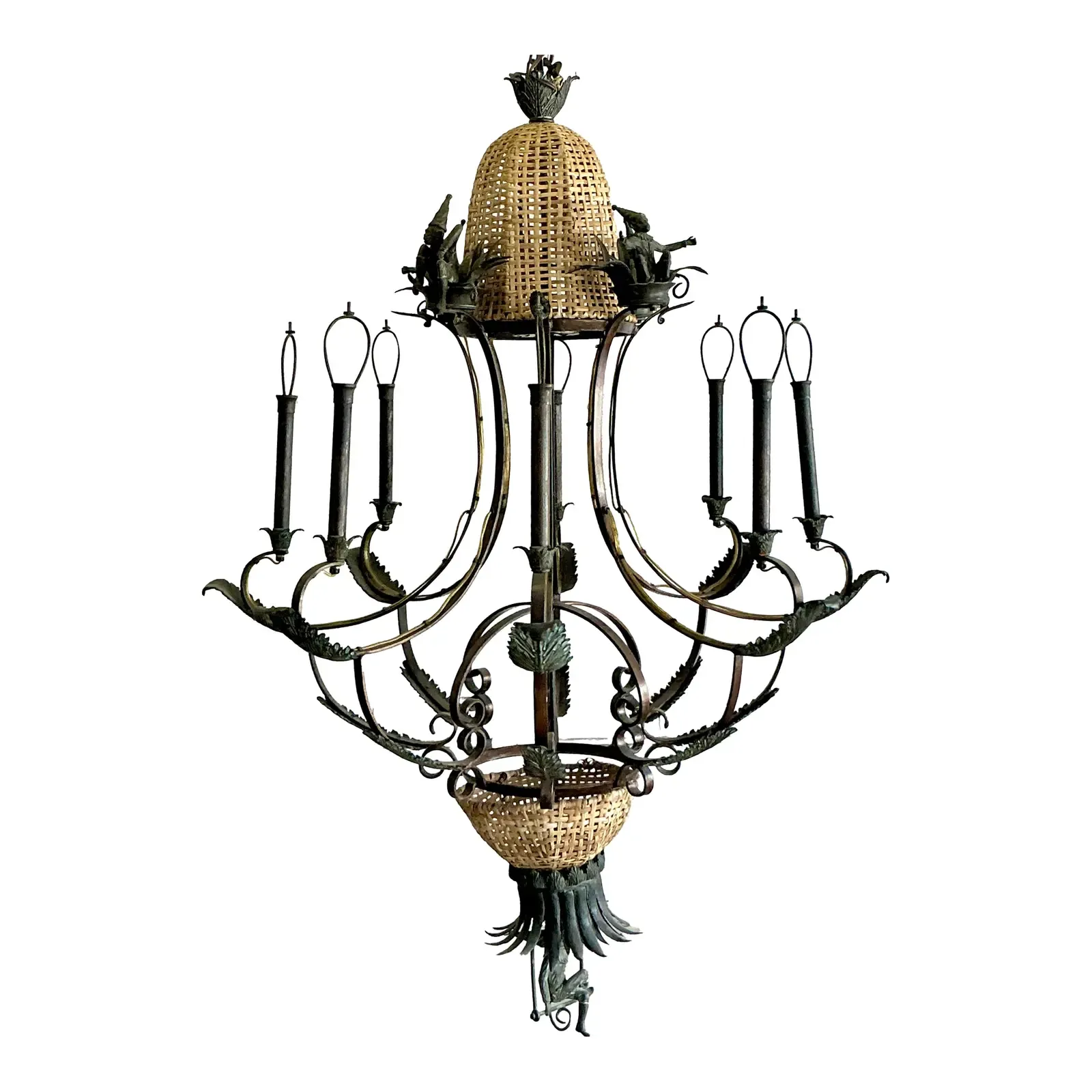 Vintage Coastal Maitland Smith Patinated Monkey Chandelier - Detail view