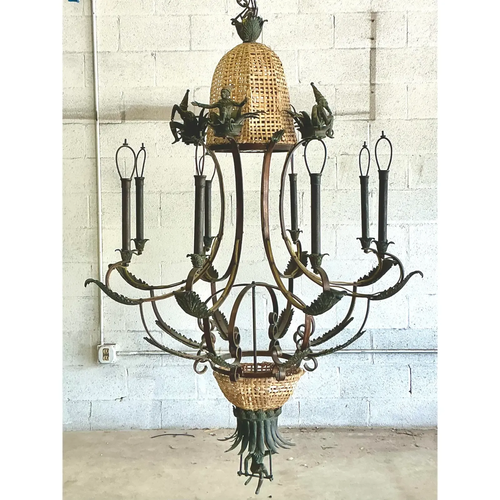 Vintage Coastal Maitland Smith Patinated Monkey Chandelier - Side view