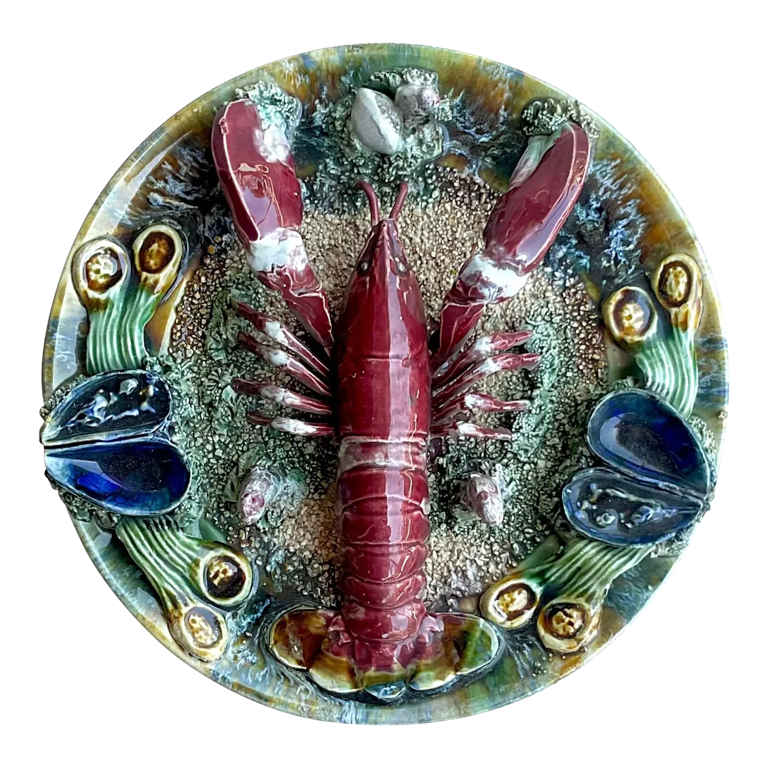 Vintage Coastal Majolica Lobster Plate - Detail view