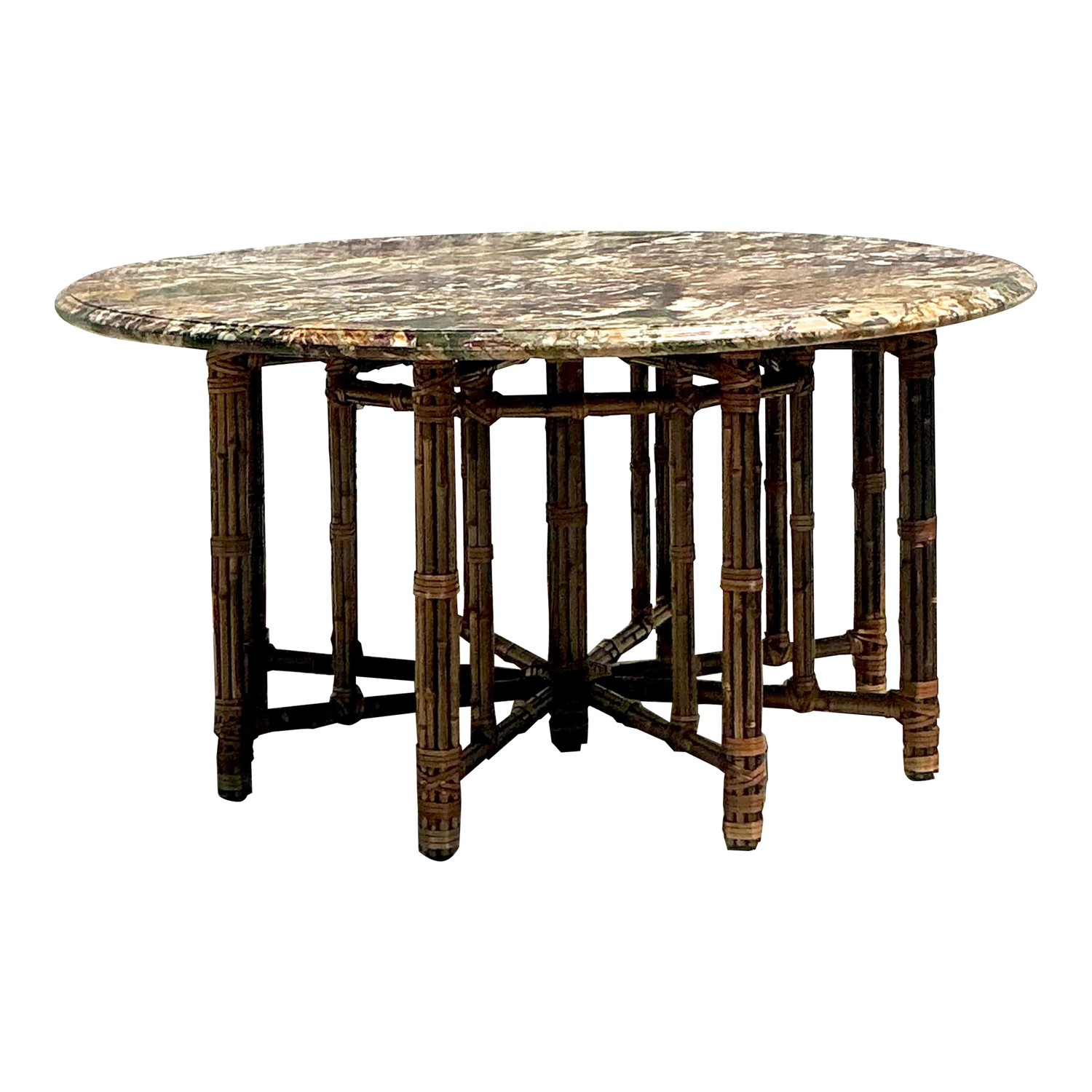 Vintage Coastal McGuire Bamboo Center Hall Table With Stone Top - Detail view