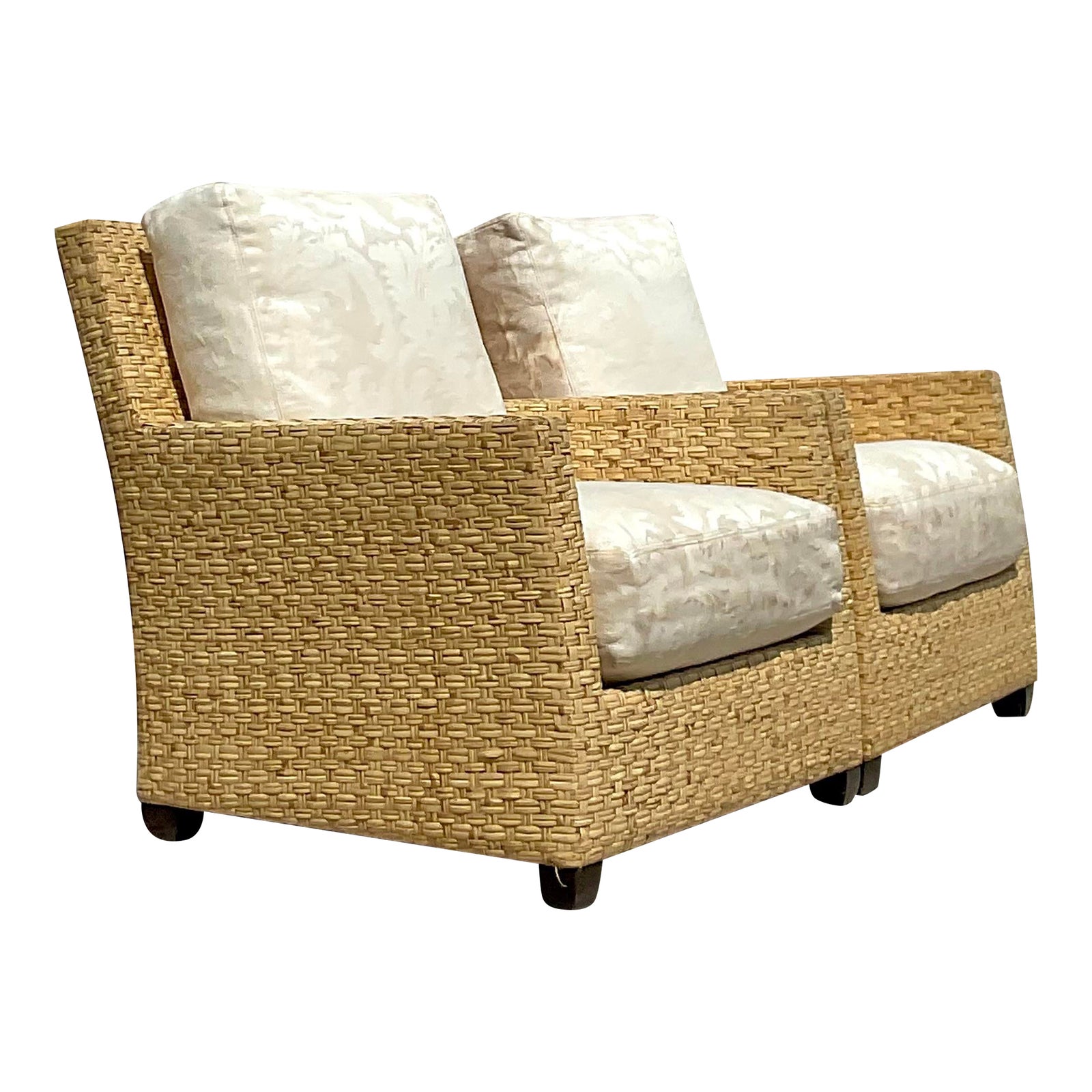Vintage Coastal McGuire Limited Edition Wide Ribbon Rattan Lounge Chairs-A Pair - Detail view
