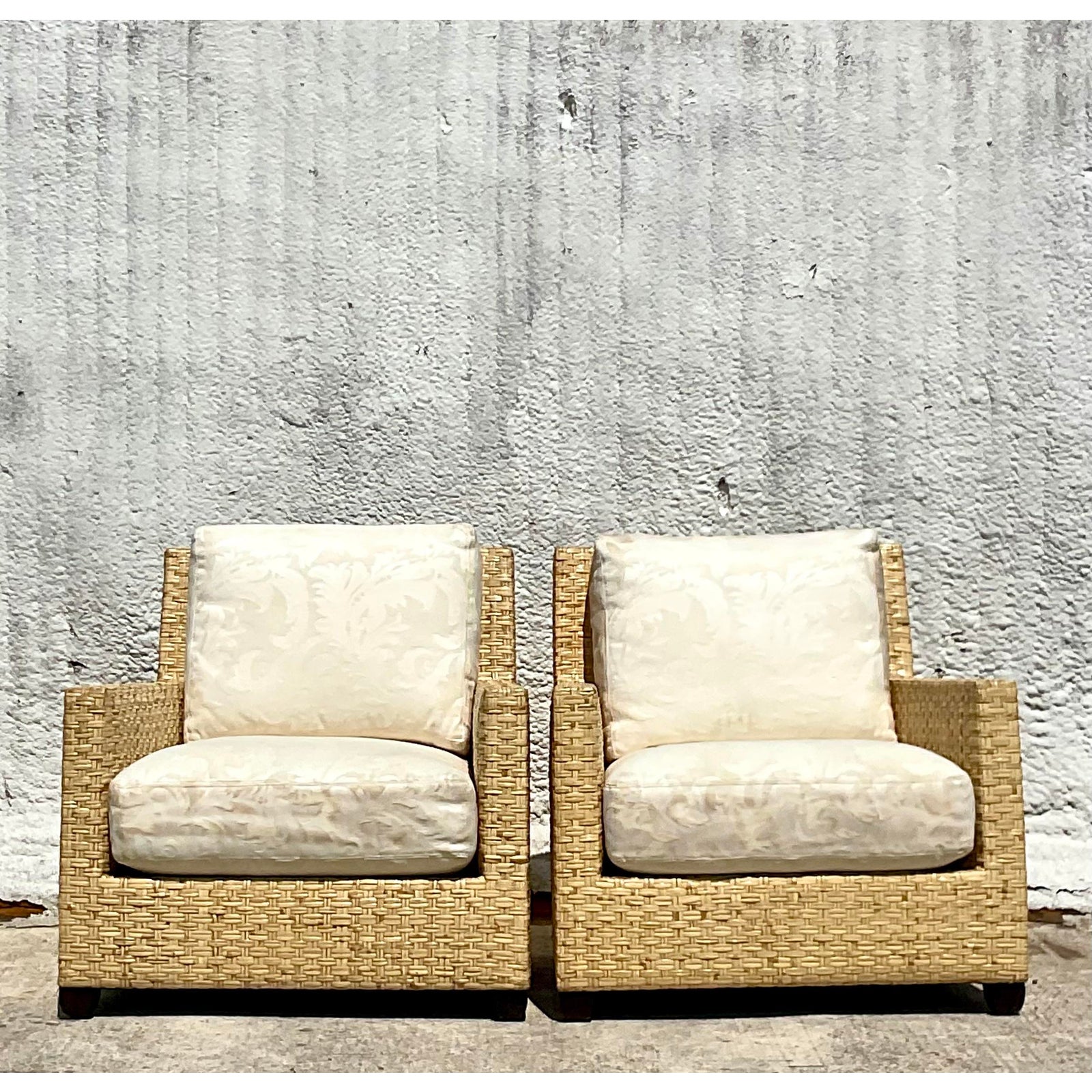 Vintage Coastal McGuire Limited Edition Wide Ribbon Rattan Lounge Chairs-A Pair - Back view