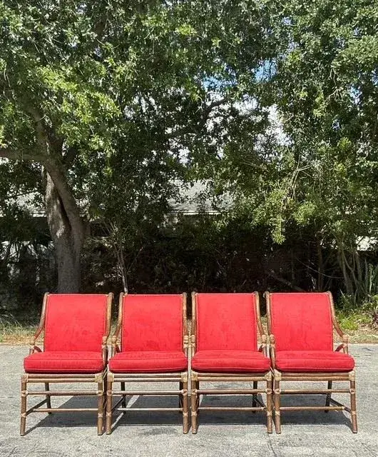 Vintage Coastal McGuire Rattan and Cane Dining Chairs - Set of 4 - Detail view