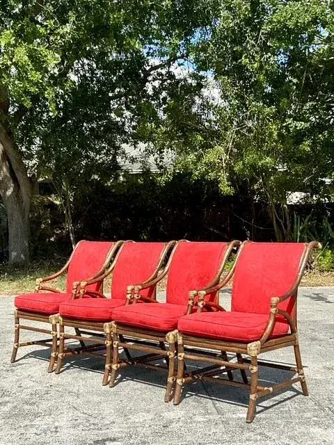 Vintage Coastal McGuire Rattan and Cane Dining Chairs - Set of 4 - Top view