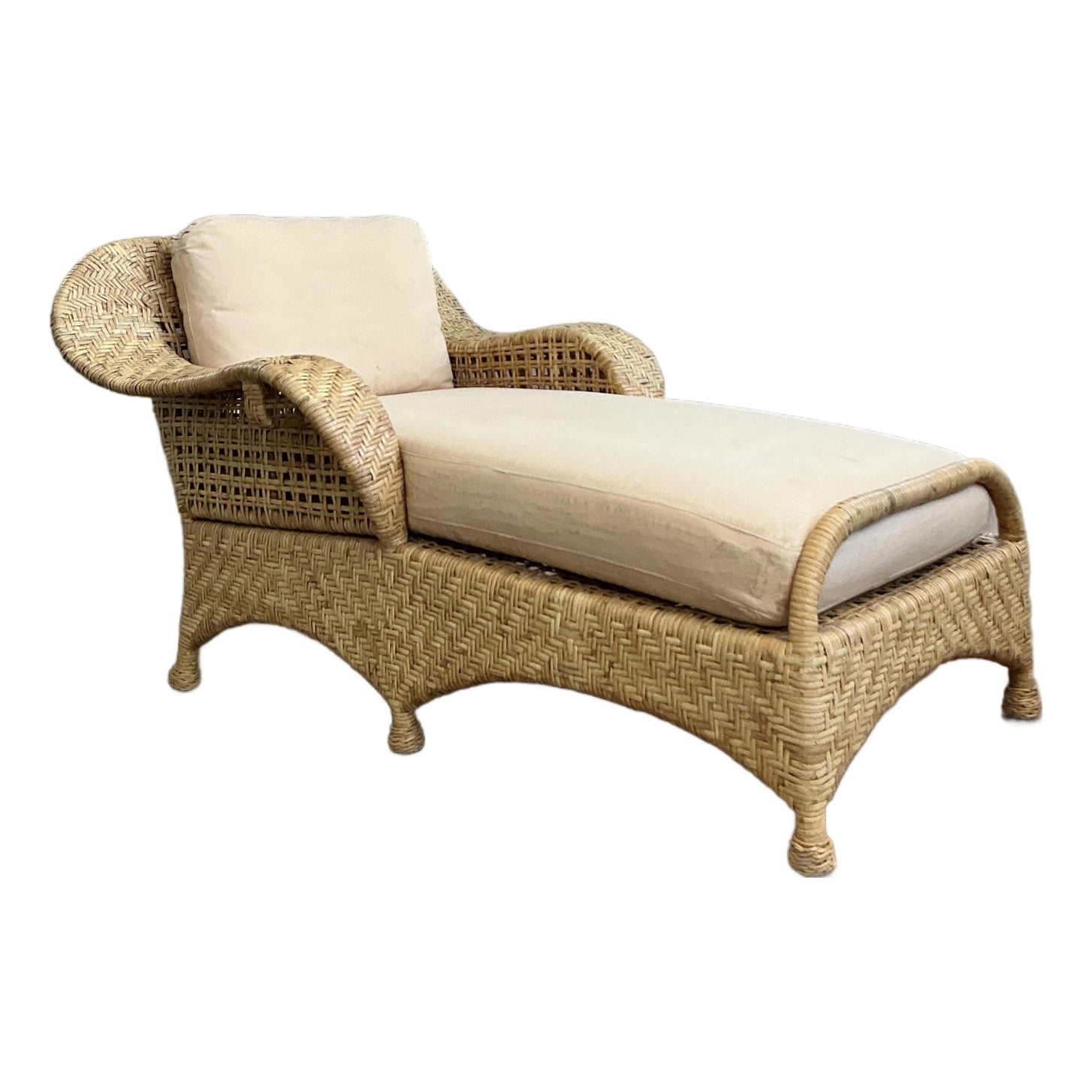 Vintage Coastal McGuire Woven Rattan Chaise Lounge - Detail view