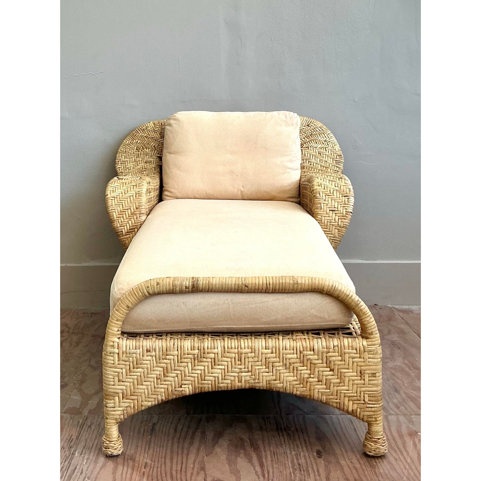 Vintage Coastal McGuire Woven Rattan Chaise Lounge - Top view