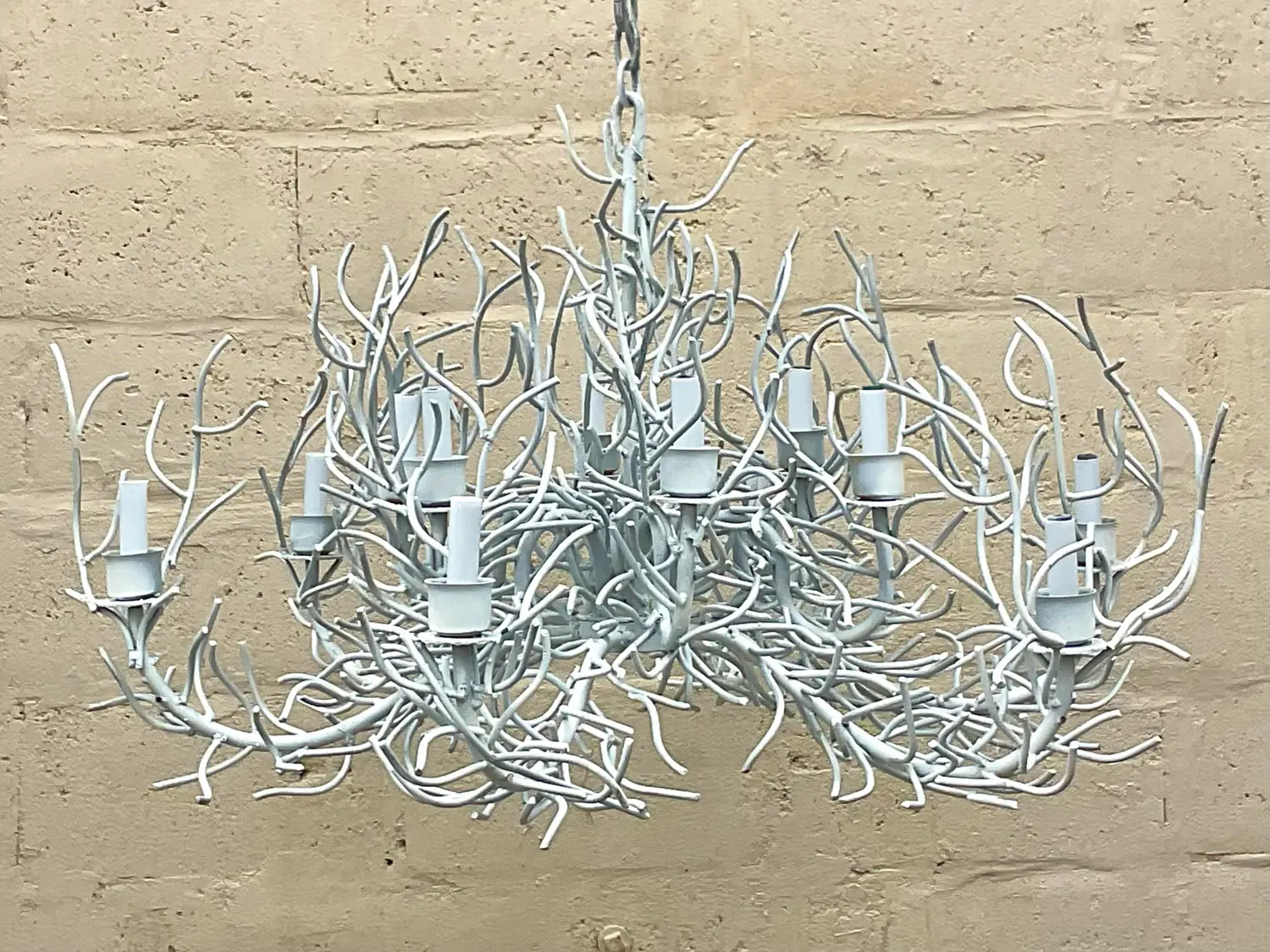Vintage Coastal Metal Coral Branch Plaster White Chandelier - Side view