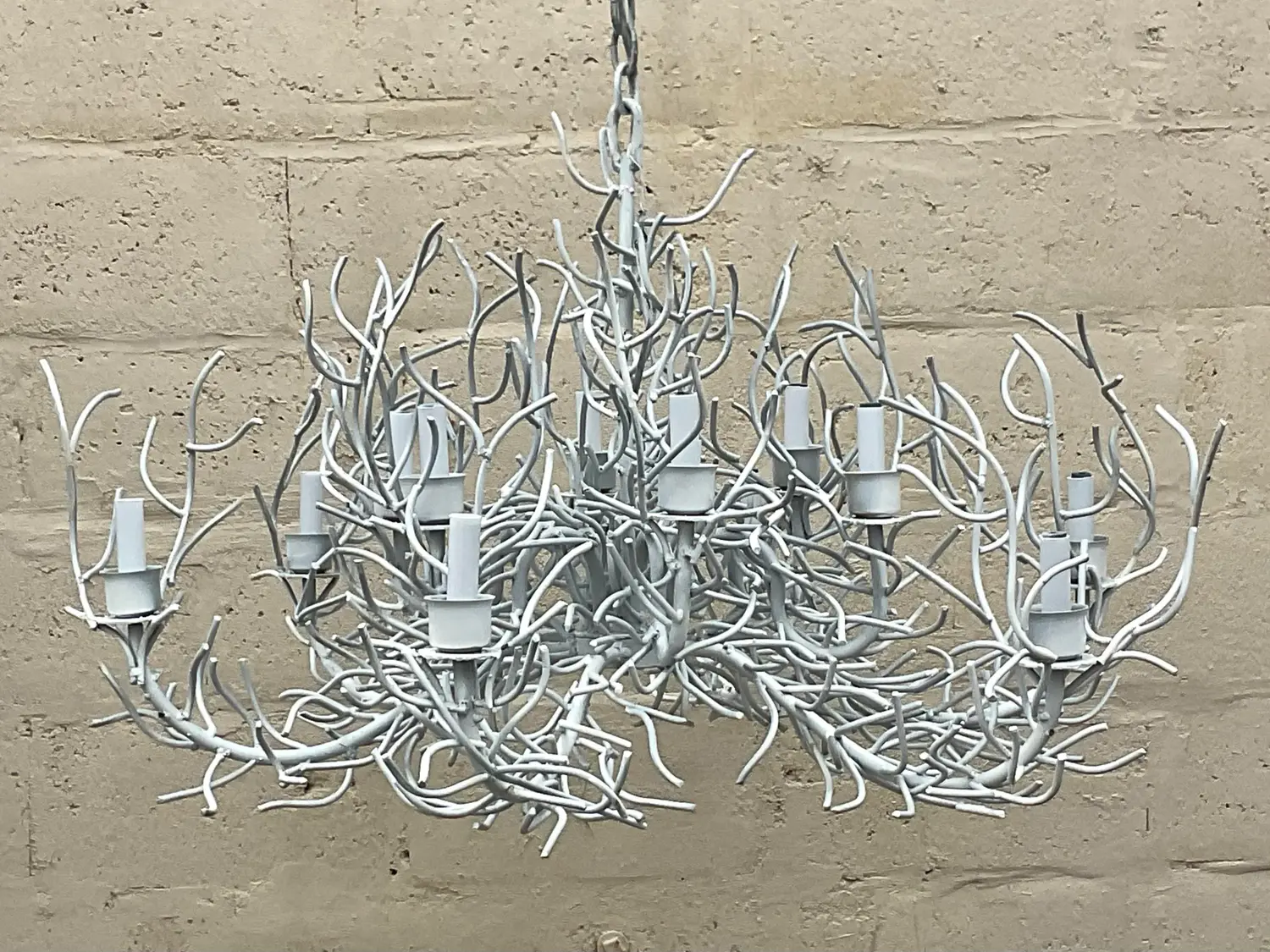 Vintage Coastal Metal Coral Branch Plaster White Chandelier - Back view