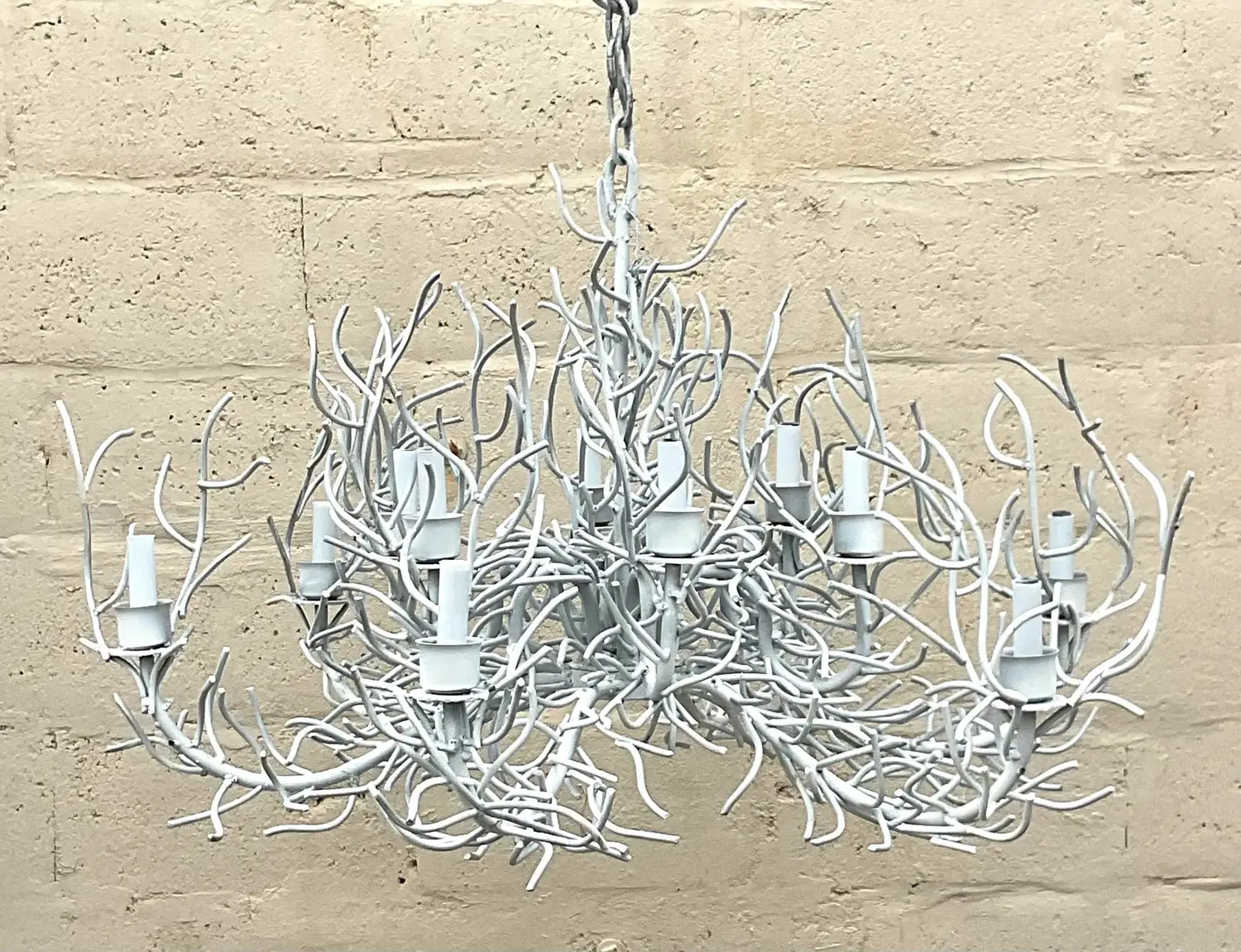 Vintage Coastal Metal Coral Branch Plaster White Chandelier - Detail view