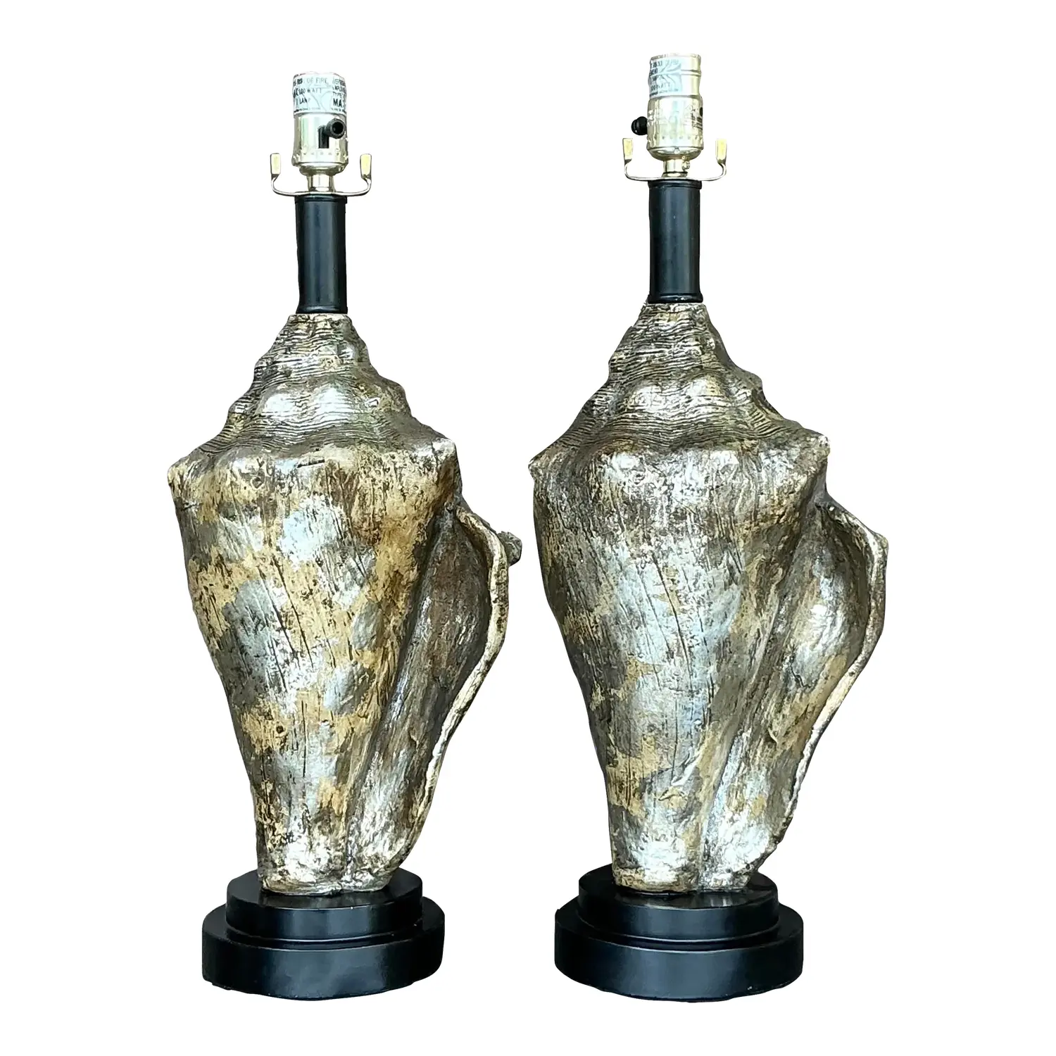 Vintage Coastal Metallic Conch Shell Lamps - a Pair