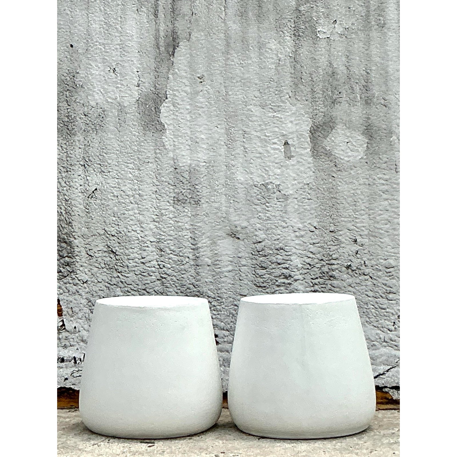Vintage Coastal Molded Fiberglass Outdoor Side Tables - A Pair - Top view