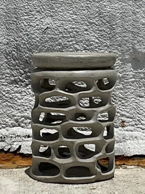 Vintage Coastal Molded Resin Low Stool - Side view