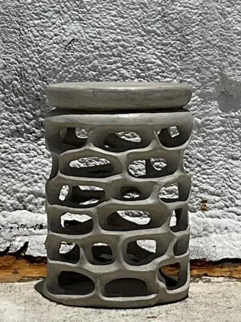 Vintage Coastal Molded Resin Low Stool - Back view