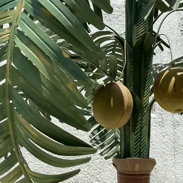 Vintage Coastal Monumental Painted Steel Palm Tree - Side view