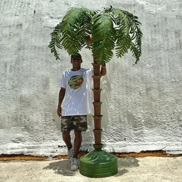 Vintage Coastal Monumental Painted Steel Palm Tree - Top view
