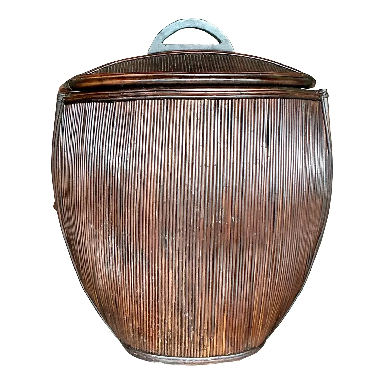 Vintage Coastal Monumental Pencil Reed Lidded Basket