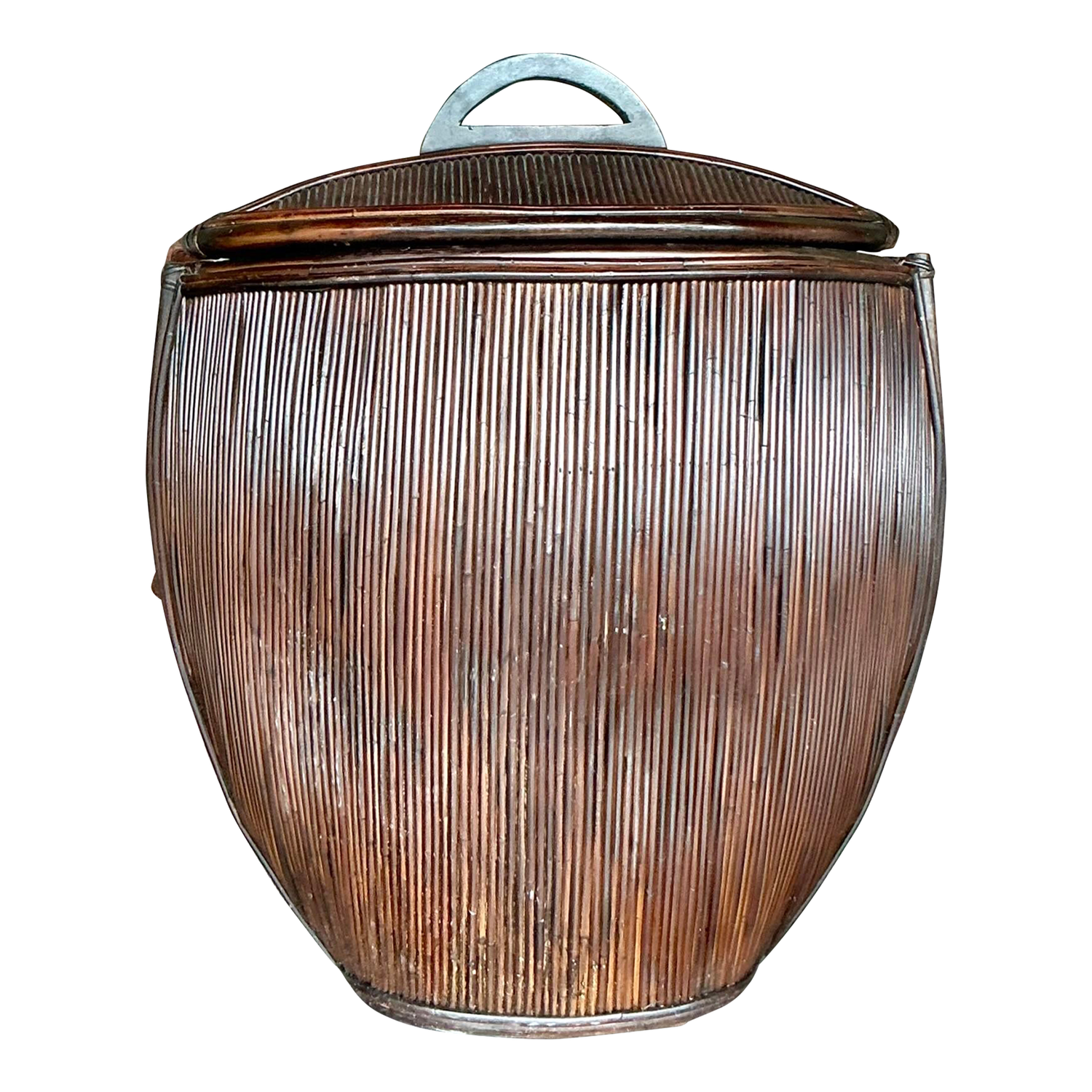 Vintage Coastal Monumental Pencil Reed Lidded Basket - Detail view