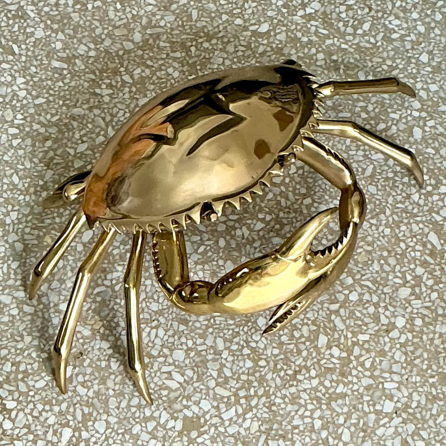 Vintage Coastal Monumental Polished Brass Crab - Side view