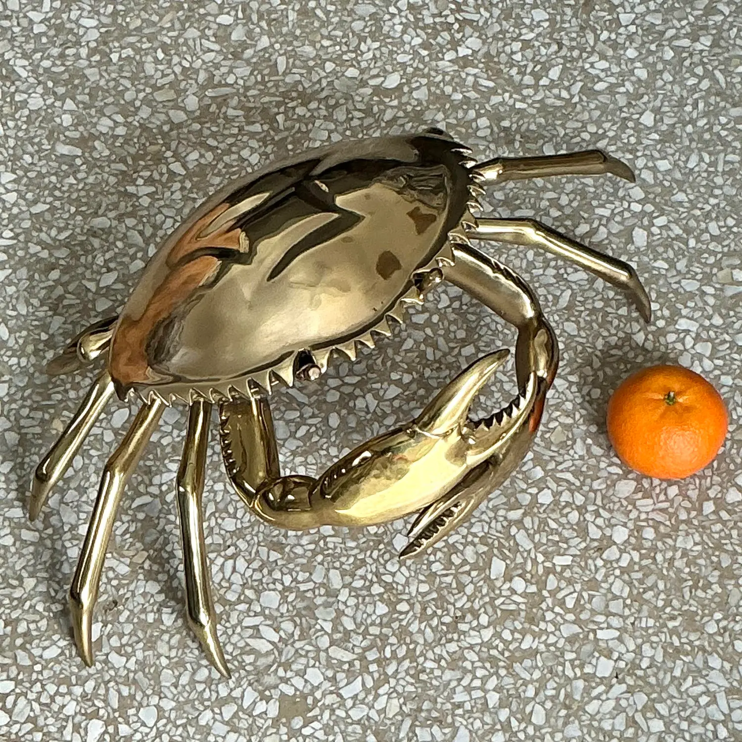 Vintage Coastal Monumental Polished Brass Crab - Top view