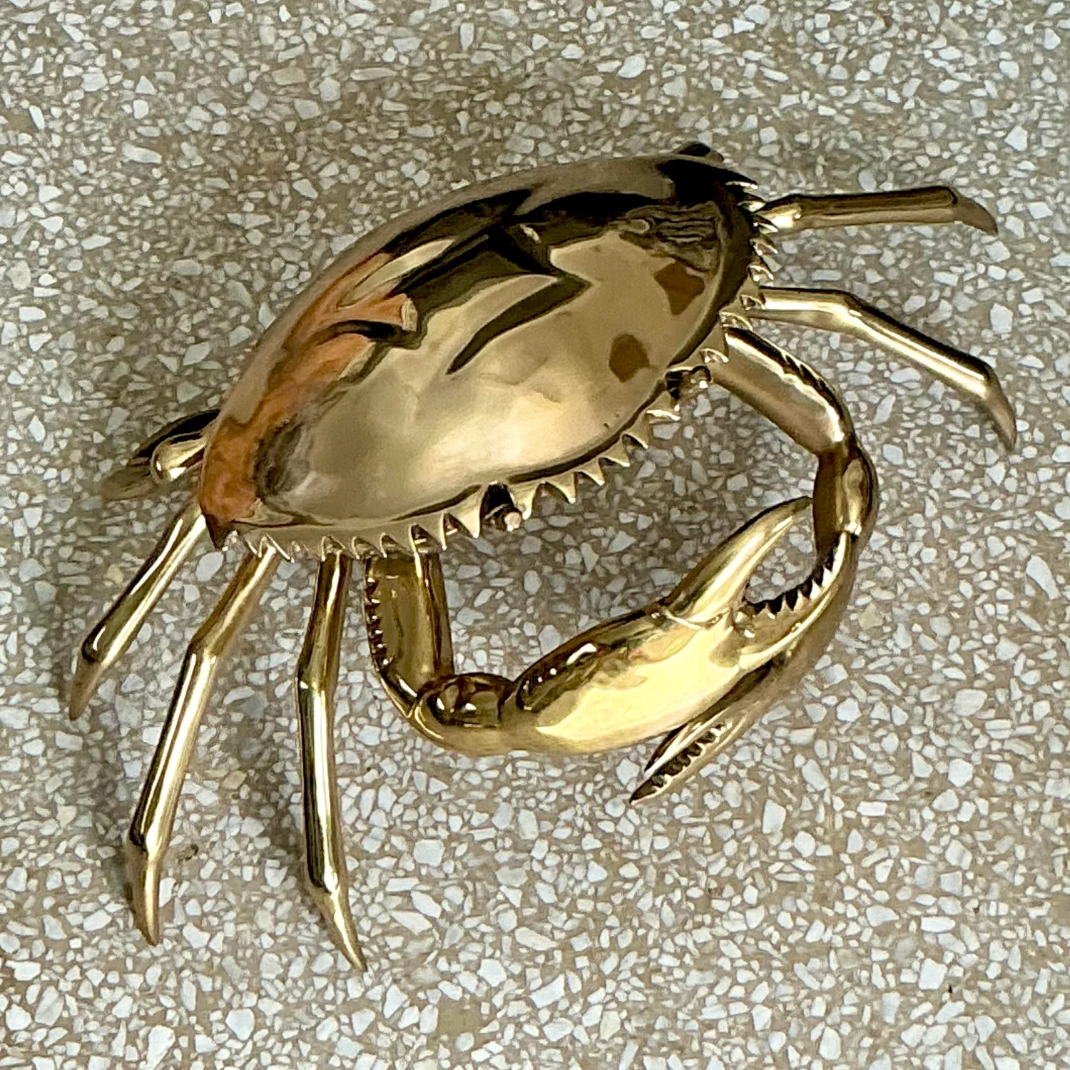 Vintage Coastal Monumental Polished Brass Crab - Detail view
